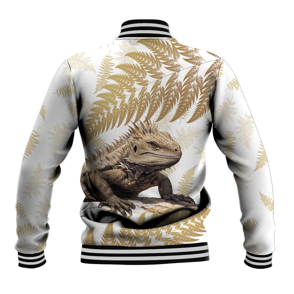 Gold New Zealand Tuatara Baseball Jacket Aotearoa Sphenodon Punctatus Silver Fern LT14 - Polynesian Pride