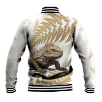 Gold New Zealand Tuatara Baseball Jacket Aotearoa Sphenodon Punctatus Silver Fern LT14 - Polynesian Pride
