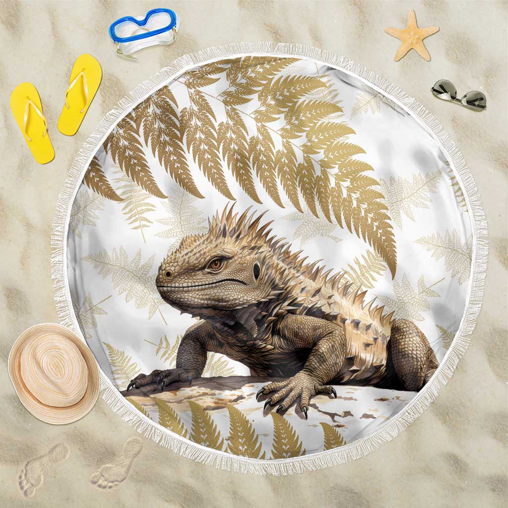 Gold New Zealand Tuatara Beach Blanket Aotearoa Sphenodon Punctatus Silver Fern