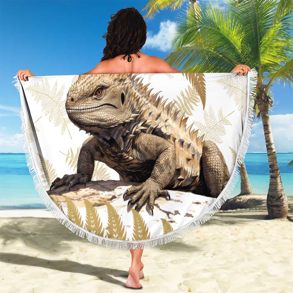 Gold New Zealand Tuatara Beach Blanket Aotearoa Sphenodon Punctatus Silver Fern LT14 - Polynesian Pride