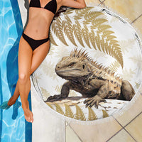 Gold New Zealand Tuatara Beach Blanket Aotearoa Sphenodon Punctatus Silver Fern LT14 - Polynesian Pride