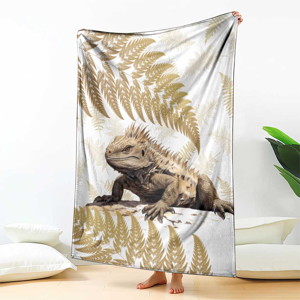 Gold New Zealand Tuatara Blanket Aotearoa Sphenodon Punctatus Silver Fern LT14 - Polynesian Pride