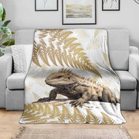 Gold New Zealand Tuatara Blanket Aotearoa Sphenodon Punctatus Silver Fern LT14 - Polynesian Pride