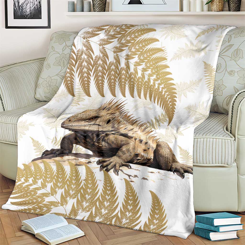 Gold New Zealand Tuatara Blanket Aotearoa Sphenodon Punctatus Silver Fern LT14 - Polynesian Pride