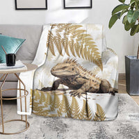 Gold New Zealand Tuatara Blanket Aotearoa Sphenodon Punctatus Silver Fern LT14 - Polynesian Pride