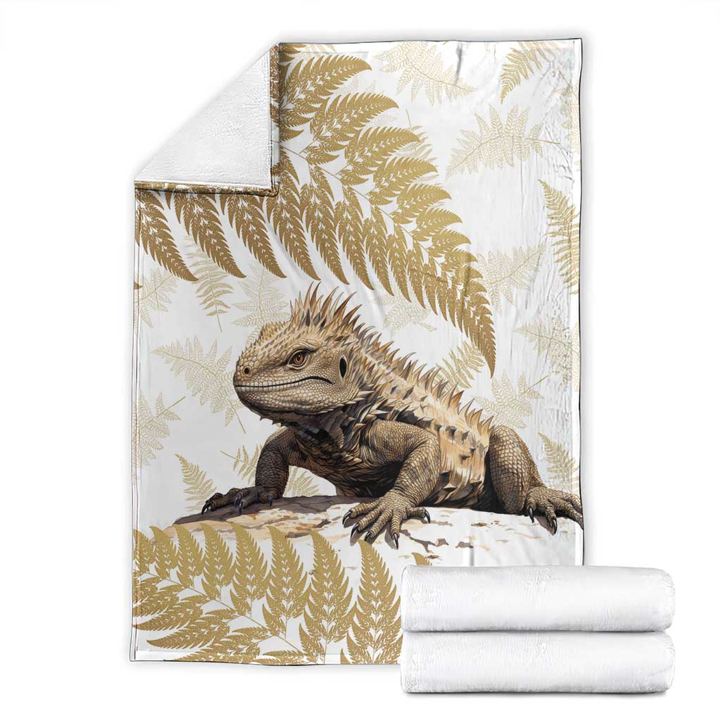 Gold New Zealand Tuatara Blanket Aotearoa Sphenodon Punctatus Silver Fern LT14 - Polynesian Pride