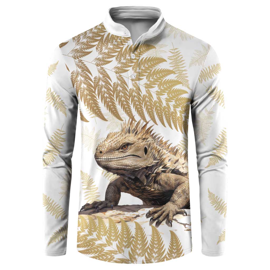 Gold New Zealand Tuatara Button Sweatshirt Aotearoa Sphenodon Punctatus Silver Fern LT14 Gold - Polynesian Pride