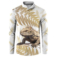 Gold New Zealand Tuatara Button Sweatshirt Aotearoa Sphenodon Punctatus Silver Fern LT14 Gold - Polynesian Pride