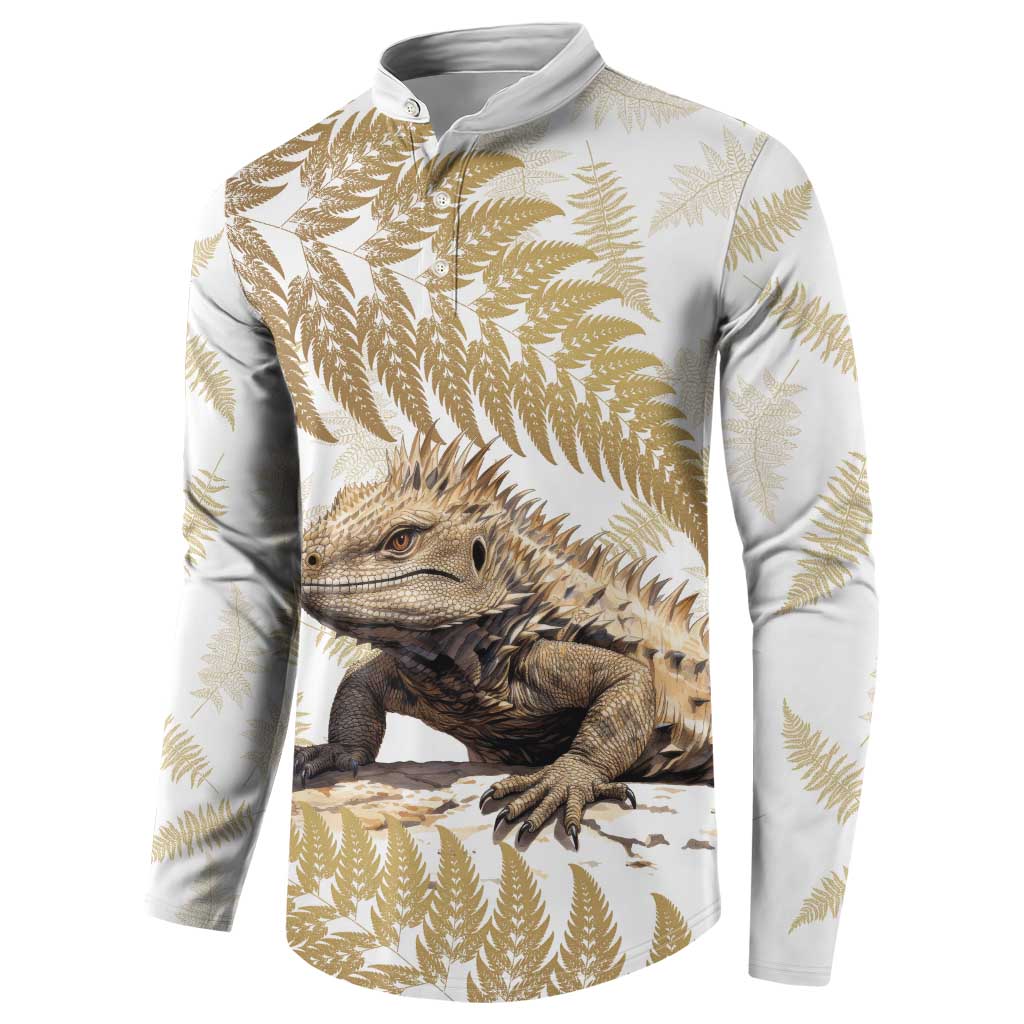 Gold New Zealand Tuatara Button Sweatshirt Aotearoa Sphenodon Punctatus Silver Fern LT14 - Polynesian Pride