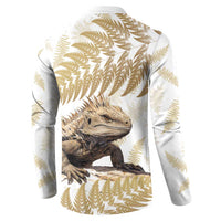 Gold New Zealand Tuatara Button Sweatshirt Aotearoa Sphenodon Punctatus Silver Fern LT14 - Polynesian Pride
