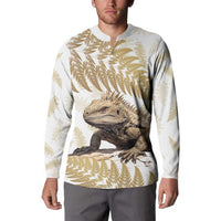 Gold New Zealand Tuatara Button Sweatshirt Aotearoa Sphenodon Punctatus Silver Fern LT14 - Polynesian Pride