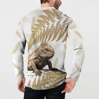 Gold New Zealand Tuatara Button Sweatshirt Aotearoa Sphenodon Punctatus Silver Fern LT14 - Polynesian Pride