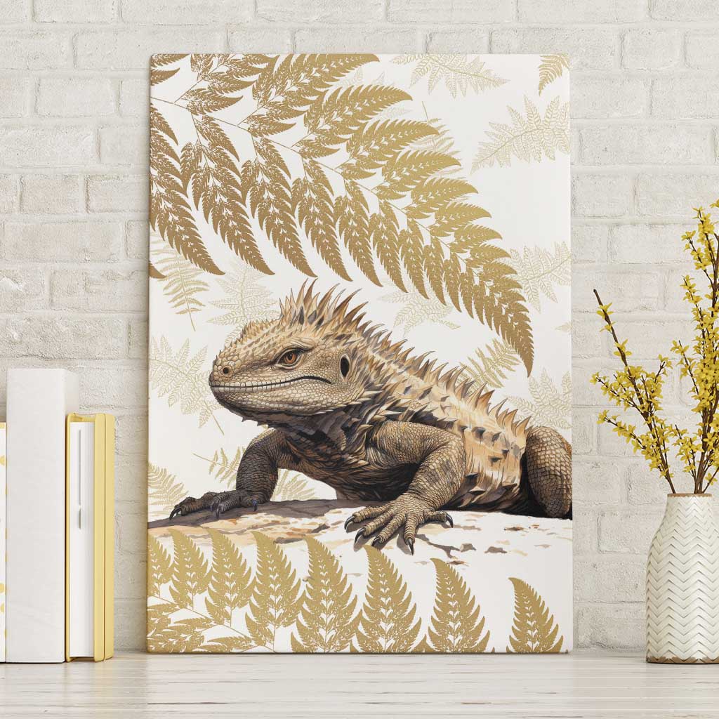 Gold New Zealand Tuatara Canvas Wall Art Aotearoa Sphenodon Punctatus Silver Fern LT14 Without Frame Gold - Polynesian Pride