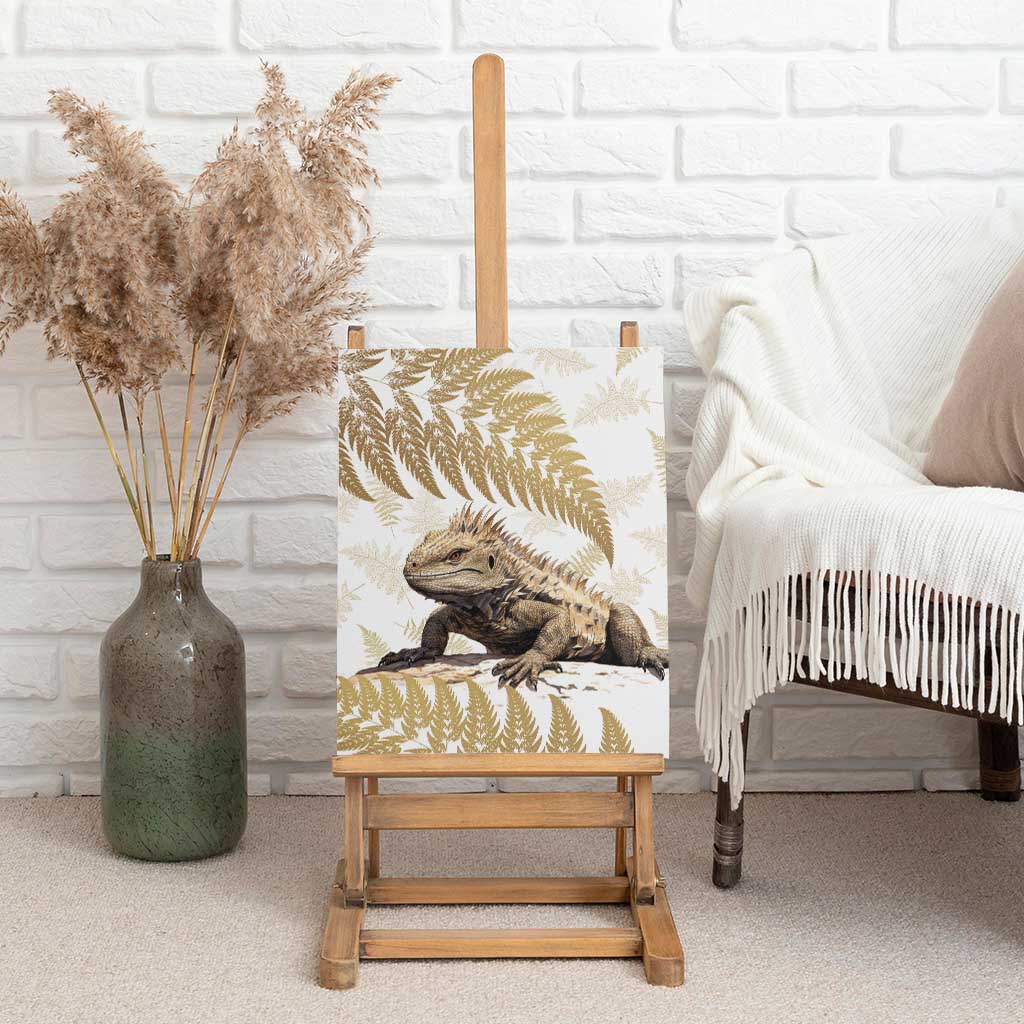 Gold New Zealand Tuatara Canvas Wall Art Aotearoa Sphenodon Punctatus Silver Fern LT14 - Polynesian Pride