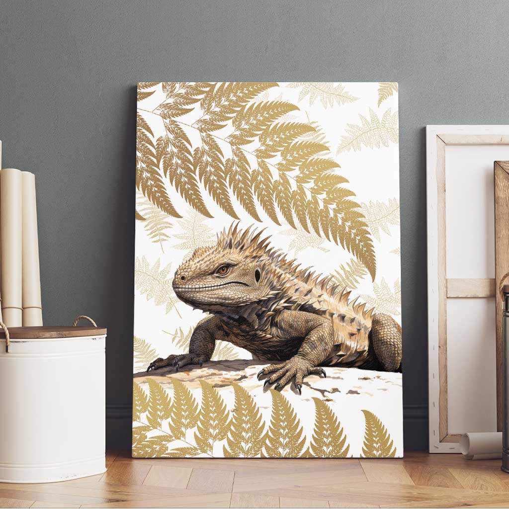 Gold New Zealand Tuatara Canvas Wall Art Aotearoa Sphenodon Punctatus Silver Fern LT14 - Polynesian Pride