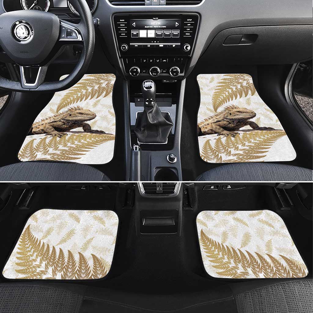 Gold New Zealand Tuatara Car Mats Aotearoa Sphenodon Punctatus Silver Fern LT14 Set 4pcs Gold - Polynesian Pride