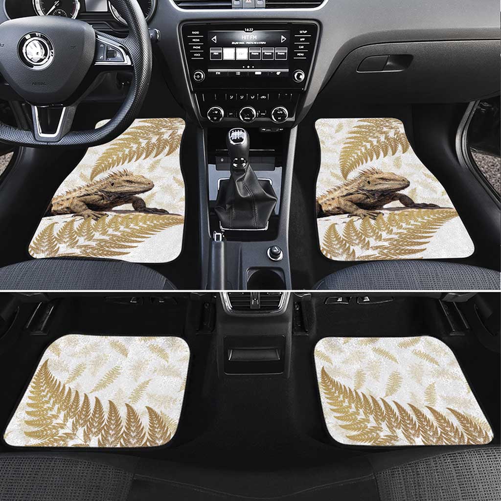 Gold New Zealand Tuatara Car Mats Aotearoa Sphenodon Punctatus Silver Fern