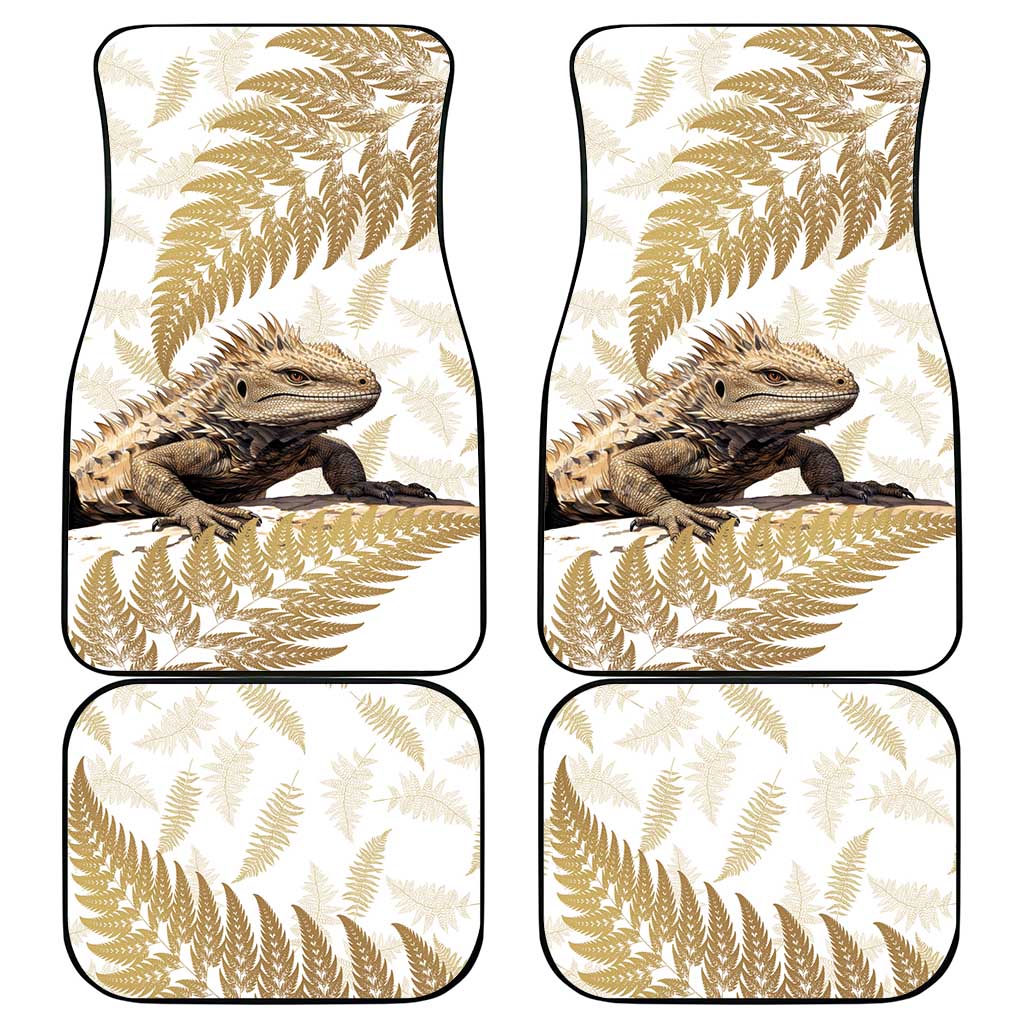 Gold New Zealand Tuatara Car Mats Aotearoa Sphenodon Punctatus Silver Fern LT14 - Polynesian Pride