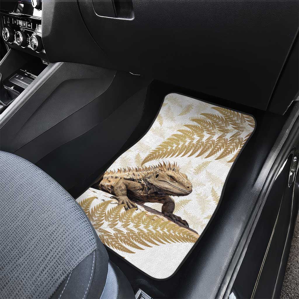 Gold New Zealand Tuatara Car Mats Aotearoa Sphenodon Punctatus Silver Fern LT14 - Polynesian Pride