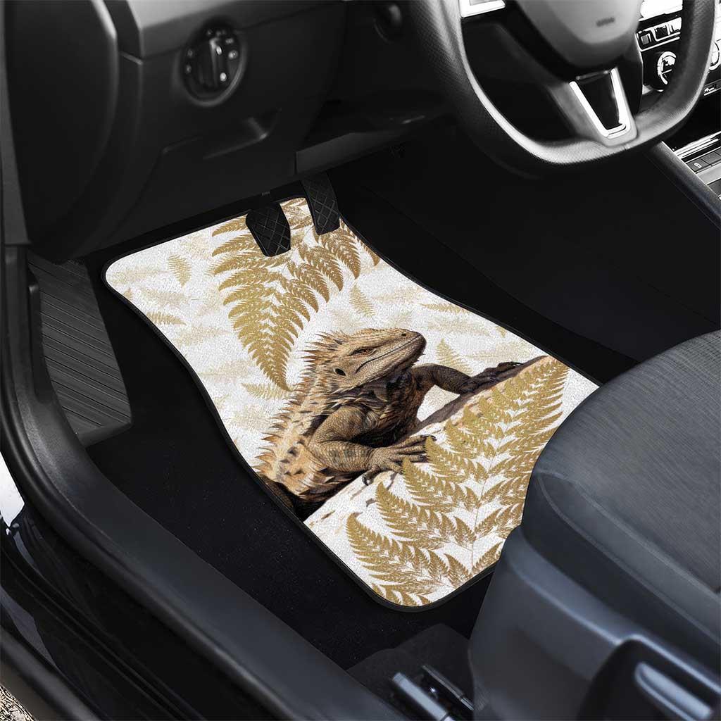 Gold New Zealand Tuatara Car Mats Aotearoa Sphenodon Punctatus Silver Fern LT14 - Polynesian Pride