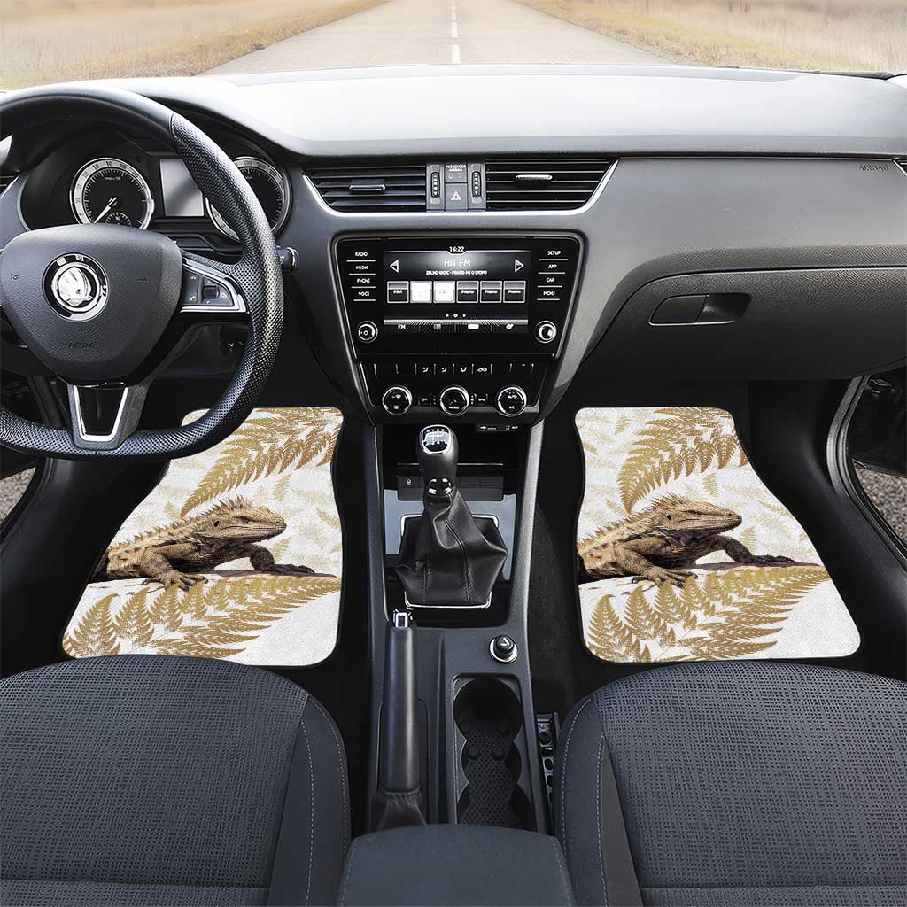Gold New Zealand Tuatara Car Mats Aotearoa Sphenodon Punctatus Silver Fern LT14 Set 2pcs - Front Gold - Polynesian Pride
