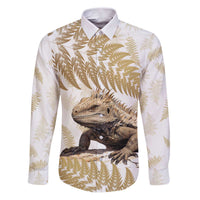 Gold New Zealand Tuatara Family Matching Puletasi and Hawaiian Shirt Aotearoa Sphenodon Punctatus Silver Fern