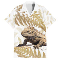 Gold New Zealand Tuatara Hawaiian Shirt Aotearoa Sphenodon Punctatus Silver Fern LT14 Gold - Polynesian Pride