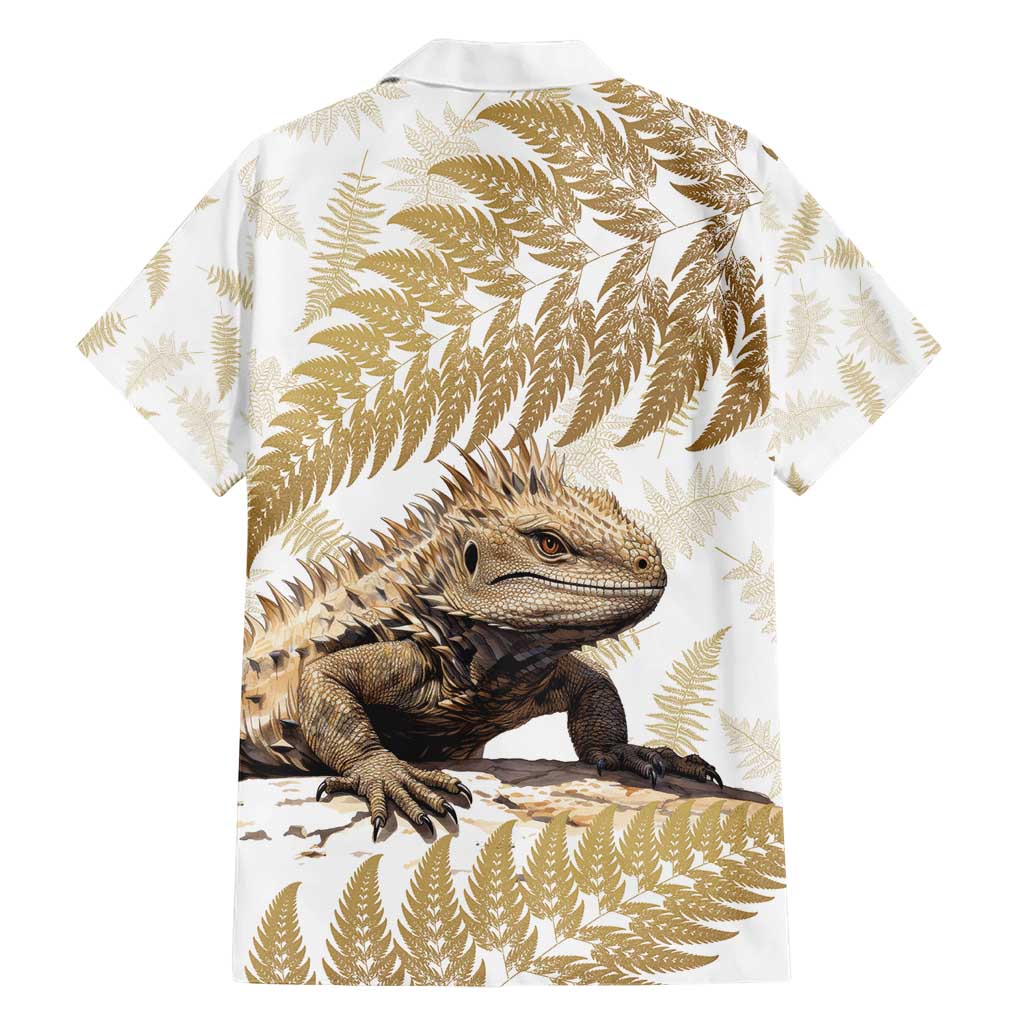 Gold New Zealand Tuatara Hawaiian Shirt Aotearoa Sphenodon Punctatus Silver Fern LT14 - Polynesian Pride