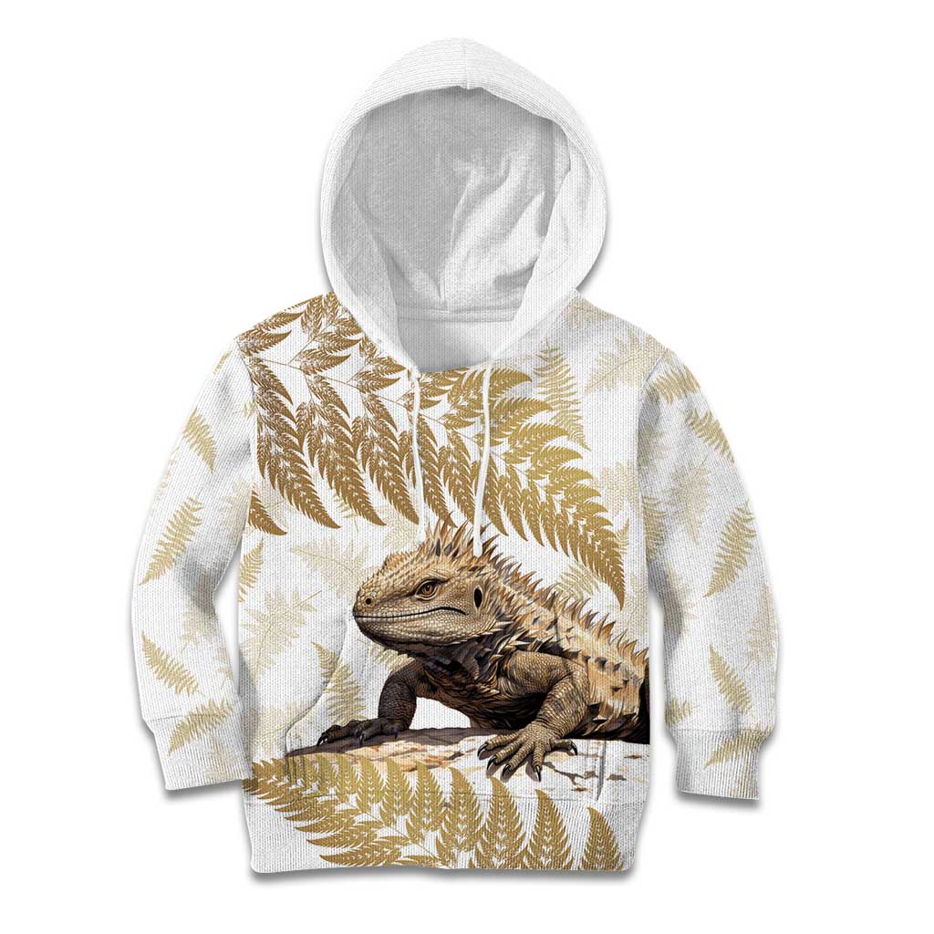 Gold New Zealand Tuatara Kid Hoodie Aotearoa Sphenodon Punctatus Silver Fern