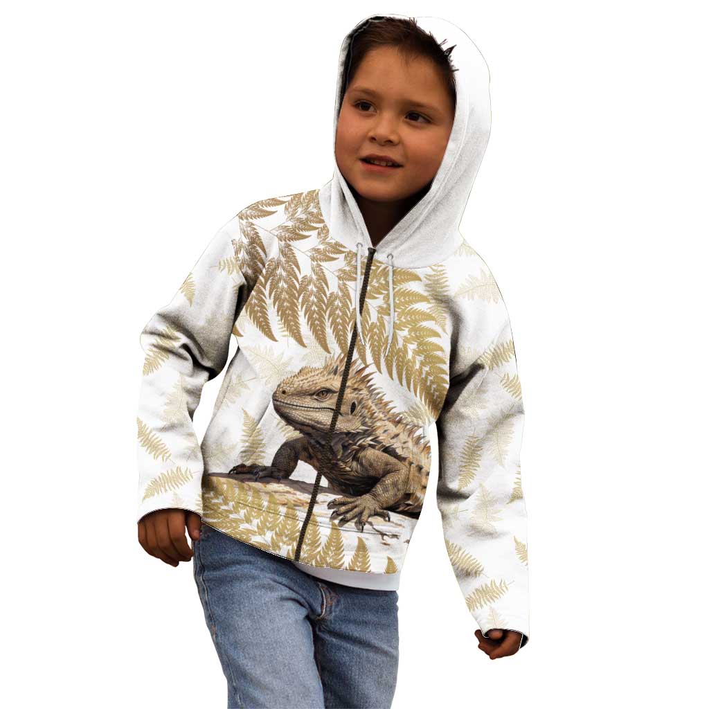 Gold New Zealand Tuatara Kid Hoodie Aotearoa Sphenodon Punctatus Silver Fern
