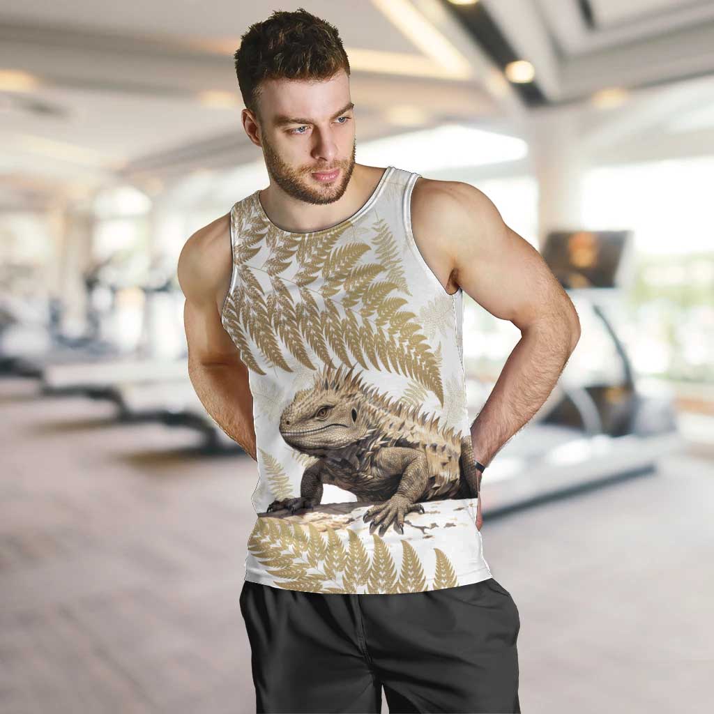 Gold New Zealand Tuatara Men Tank Top Aotearoa Sphenodon Punctatus Silver Fern LT14 Gold - Polynesian Pride