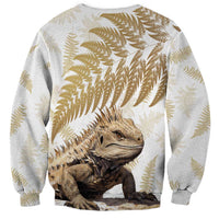 Gold New Zealand Tuatara Sweatshirt Aotearoa Sphenodon Punctatus Silver Fern LT14 - Polynesian Pride