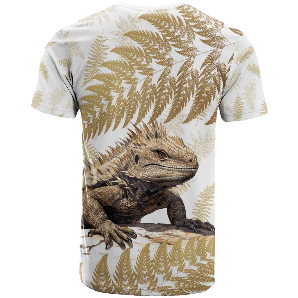 Gold New Zealand Tuatara T Shirt Aotearoa Sphenodon Punctatus Silver Fern LT14 - Polynesian Pride