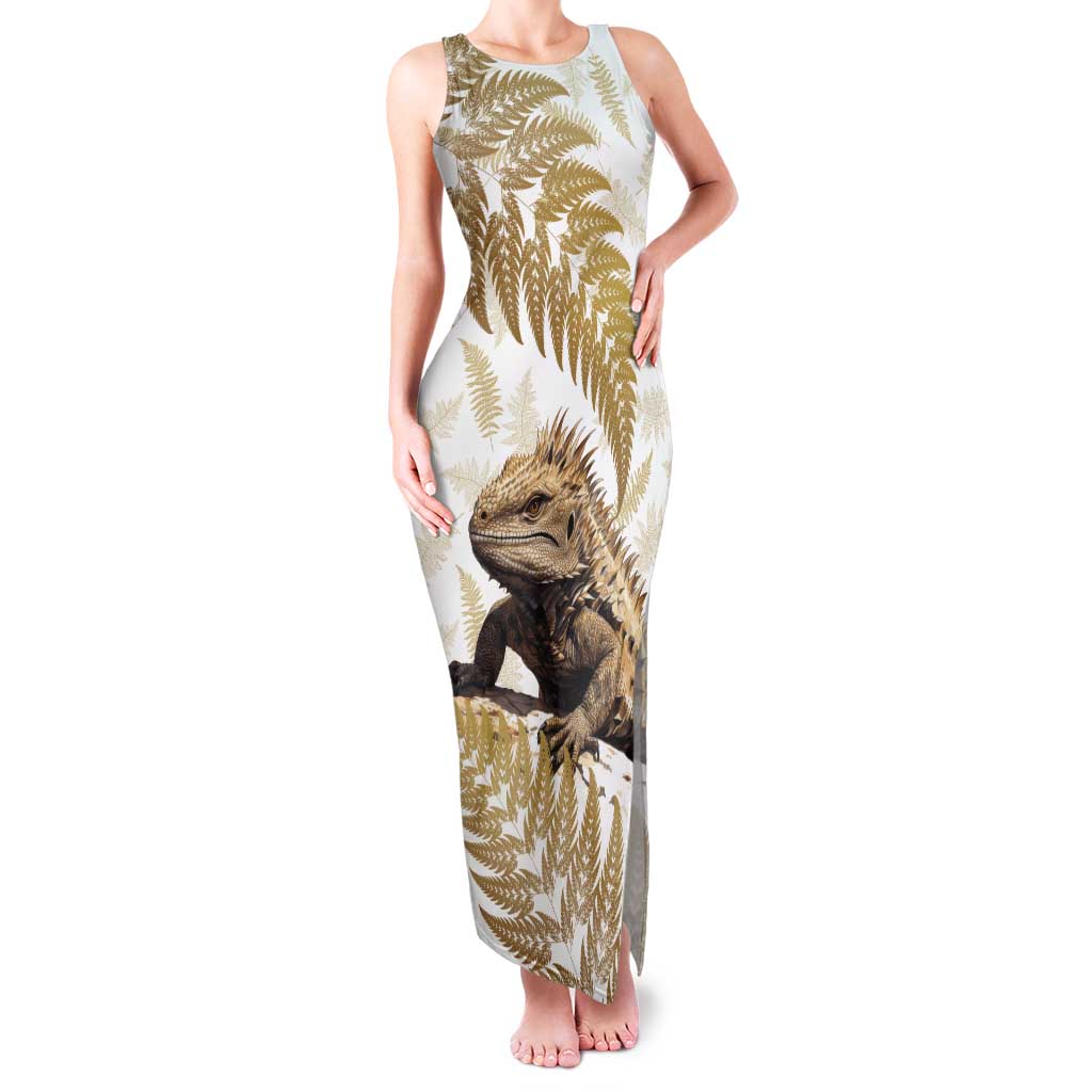 Gold New Zealand Tuatara Tank Maxi Dress Aotearoa Sphenodon Punctatus Silver Fern LT14 Women Gold - Polynesian Pride