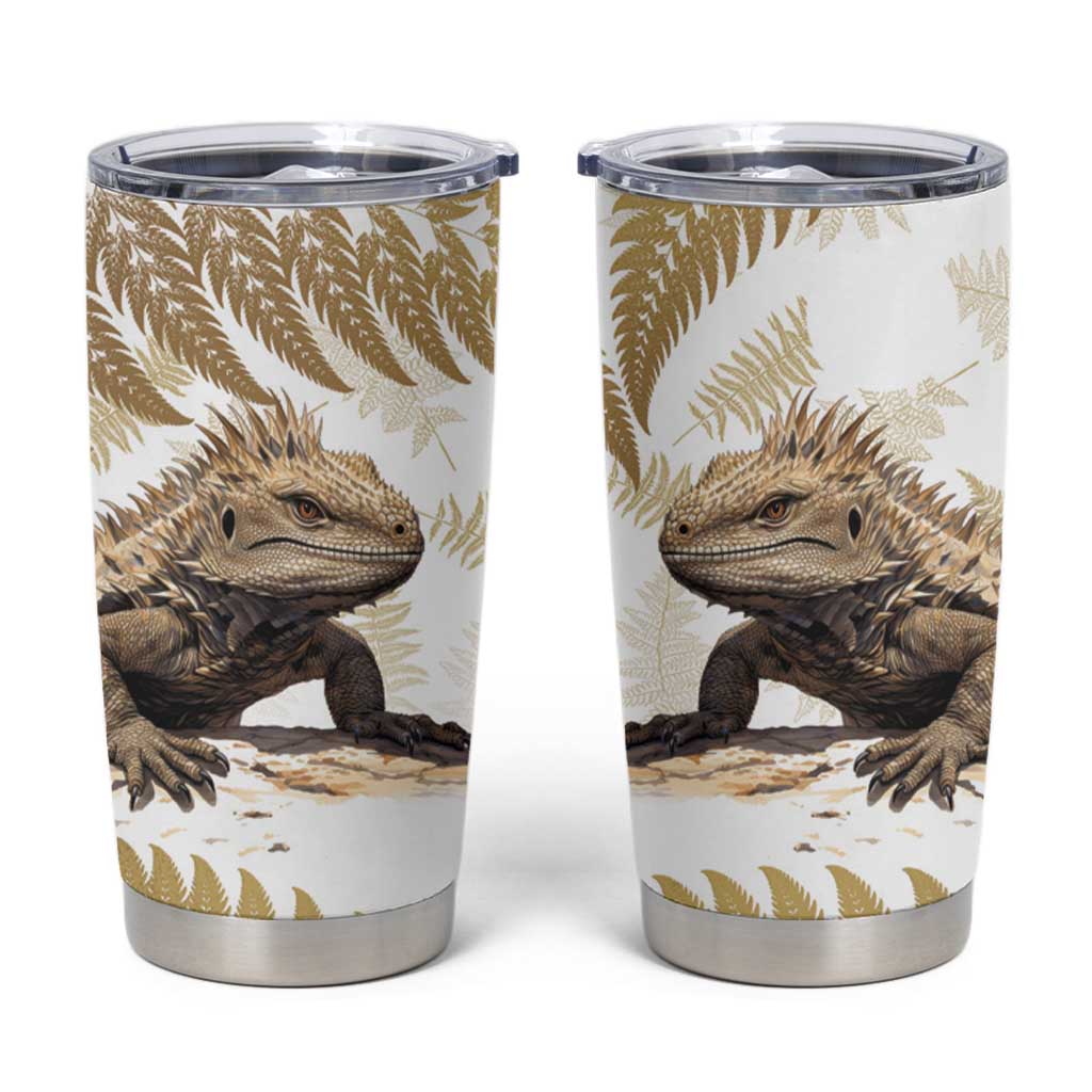 Gold New Zealand Tuatara Tumbler Cup Aotearoa Sphenodon Punctatus Silver Fern LT14 Gold - Polynesian Pride