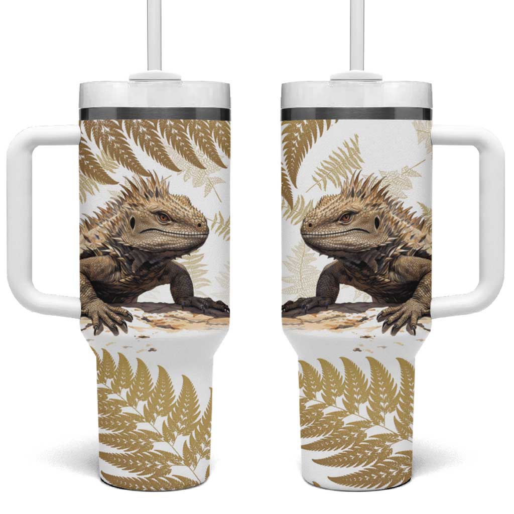 Gold New Zealand Tuatara Tumbler With Handle Aotearoa Sphenodon Punctatus Silver Fern LT14 One Size: 40 oz Gold - Polynesian Pride