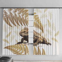 Gold New Zealand Tuatara Window Curtain Aotearoa Sphenodon Punctatus Silver Fern LT14 With Hooks Gold - Polynesian Pride