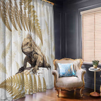 Gold New Zealand Tuatara Window Curtain Aotearoa Sphenodon Punctatus Silver Fern LT14 - Polynesian Pride