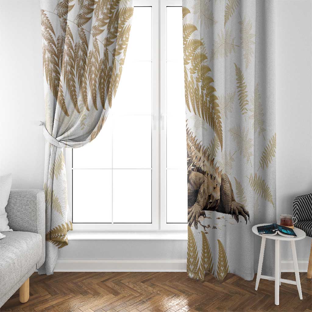 Gold New Zealand Tuatara Window Curtain Aotearoa Sphenodon Punctatus Silver Fern LT14 - Polynesian Pride