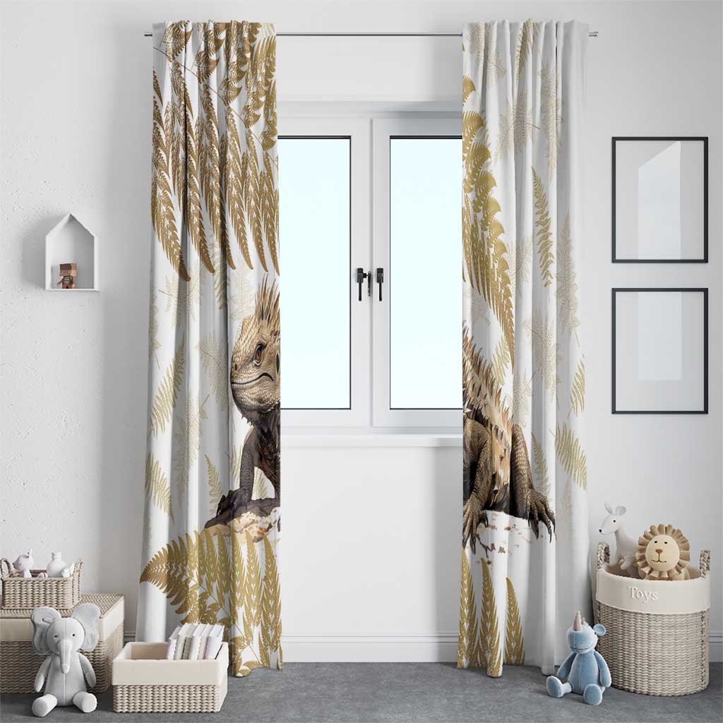 Gold New Zealand Tuatara Window Curtain Aotearoa Sphenodon Punctatus Silver Fern LT14 - Polynesian Pride
