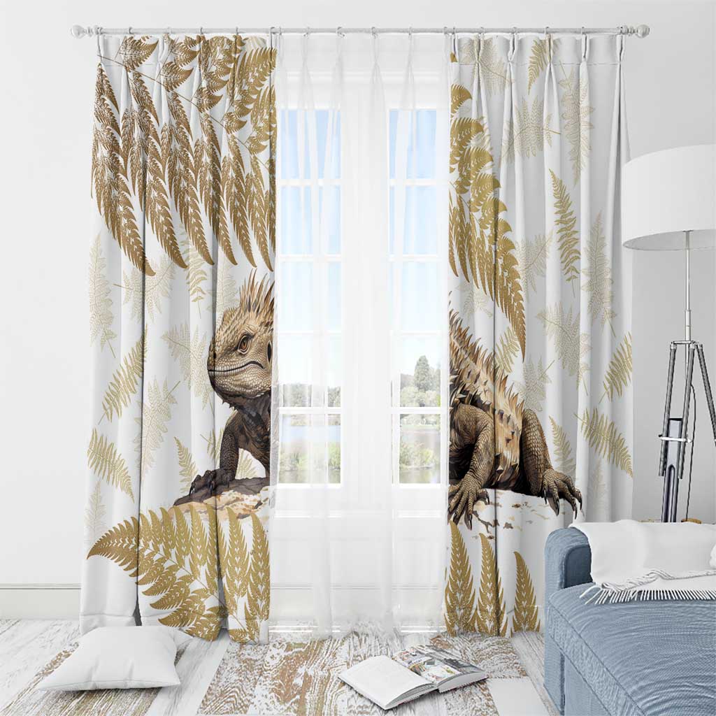 Gold New Zealand Tuatara Window Curtain Aotearoa Sphenodon Punctatus Silver Fern LT14 - Polynesian Pride