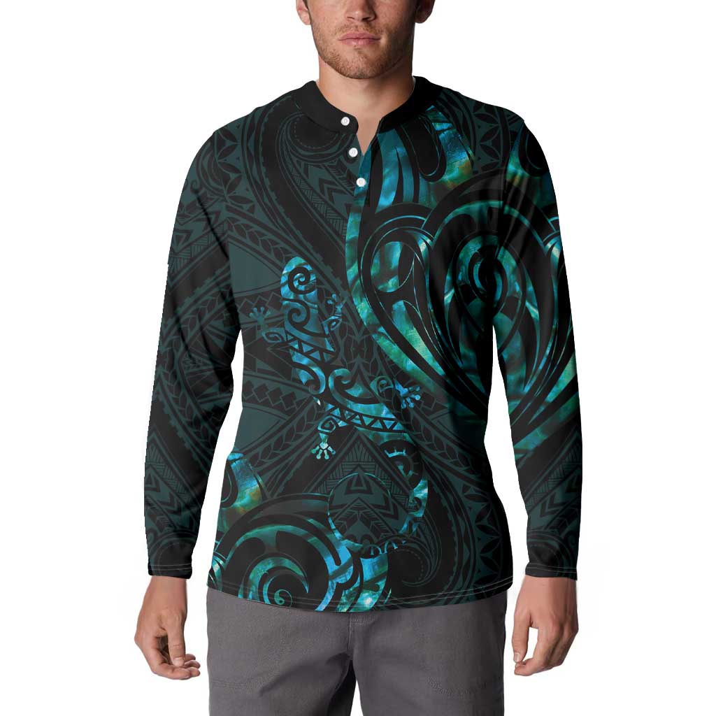 New Zealand Skink Button Sweatshirt Aotearoa Maori Mix Paua Shell LT14 - Polynesian Pride
