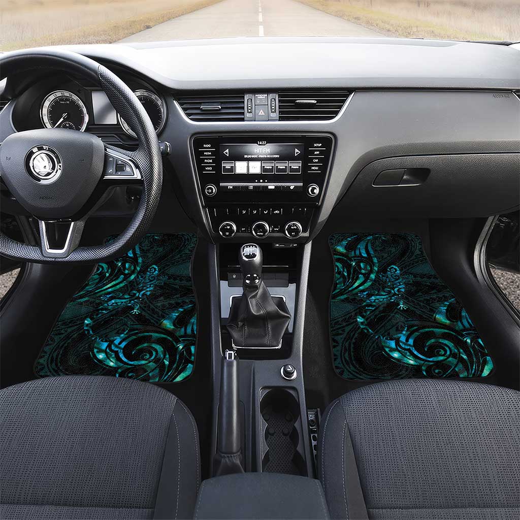 New Zealand Skink Car Mats Aotearoa Maori Mix Paua Shell LT14 Set 2pcs - Front Blue - Polynesian Pride