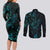 New Zealand Skink Couples Matching Long Sleeve Bodycon Dress and Long Sleeve Button Shirt Aotearoa Maori Mix Paua Shell