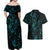 New Zealand Skink Couples Matching Off Shoulder Maxi Dress and Hawaiian Shirt Aotearoa Maori Mix Paua Shell