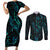 New Zealand Skink Couples Matching Short Sleeve Bodycon Dress and Long Sleeve Button Shirt Aotearoa Maori Mix Paua Shell