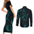 New Zealand Skink Couples Matching Short Sleeve Bodycon Dress and Long Sleeve Button Shirt Aotearoa Maori Mix Paua Shell