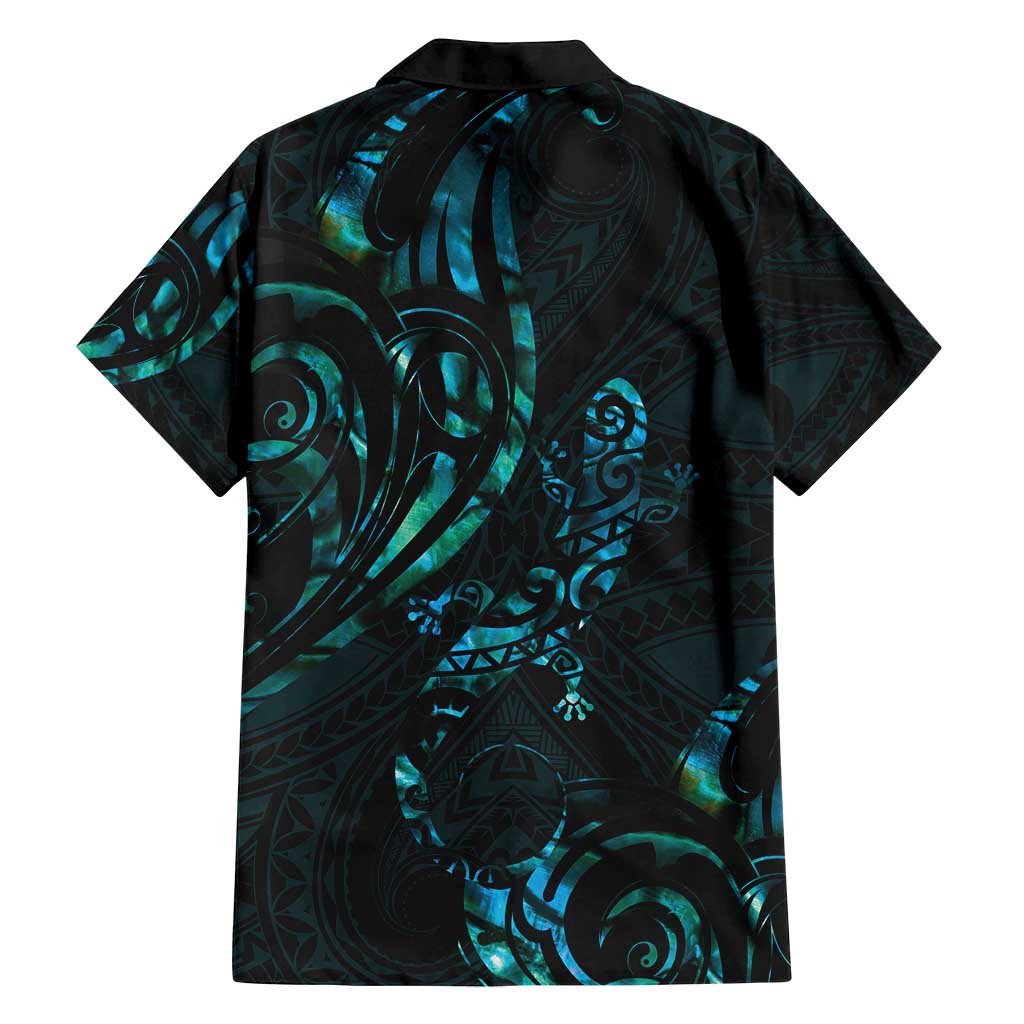 New Zealand Skink Family Matching Long Sleeve Bodycon Dress and Hawaiian Shirt Aotearoa Maori Mix Paua Shell