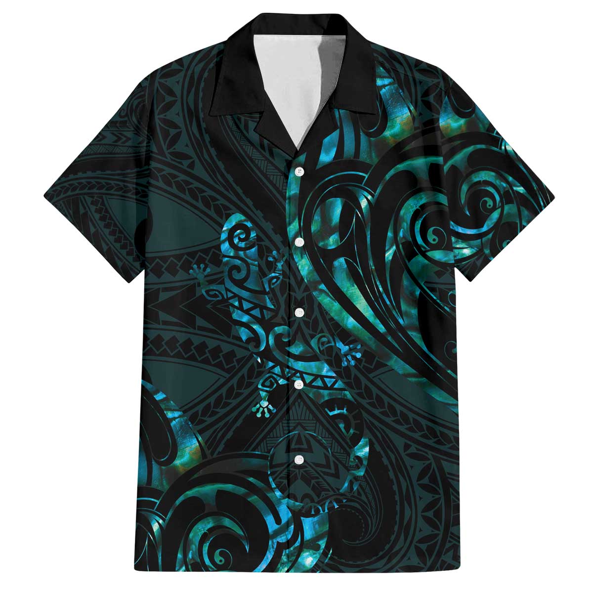 New Zealand Skink Family Matching Puletasi and Hawaiian Shirt Aotearoa Maori Mix Paua Shell