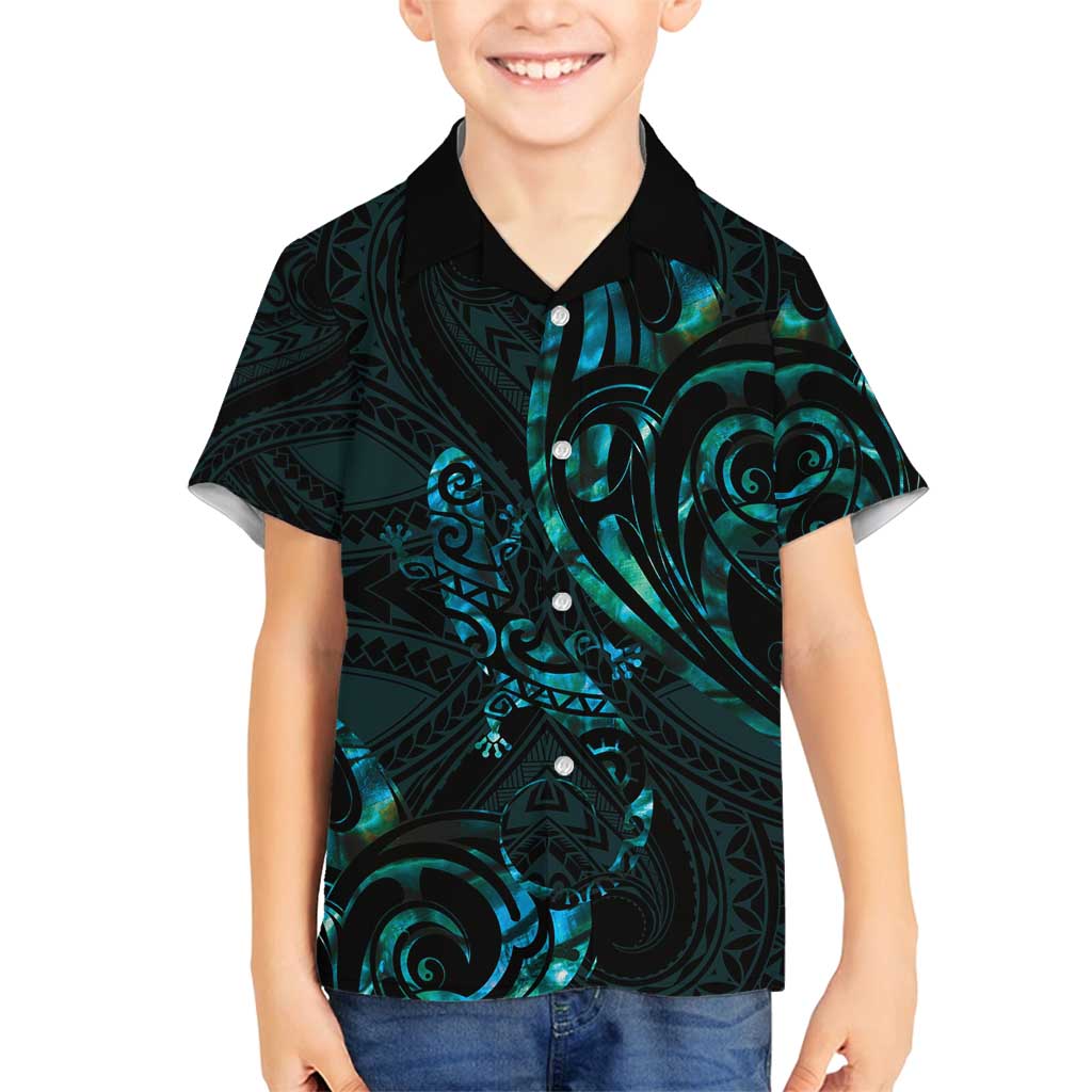 New Zealand Skink Family Matching Summer Maxi Dress and Hawaiian Shirt Aotearoa Maori Mix Paua Shell